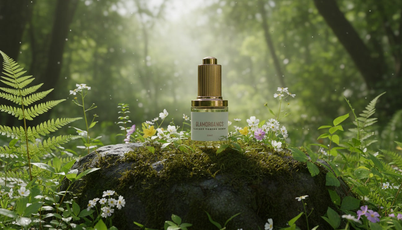 Glamorganics radiant toning serum in botanical forest