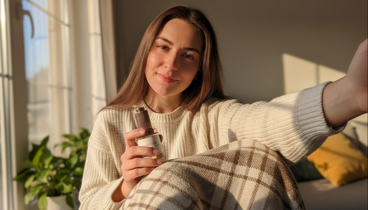 lady selfie with Glamorganics radiant toning serum 